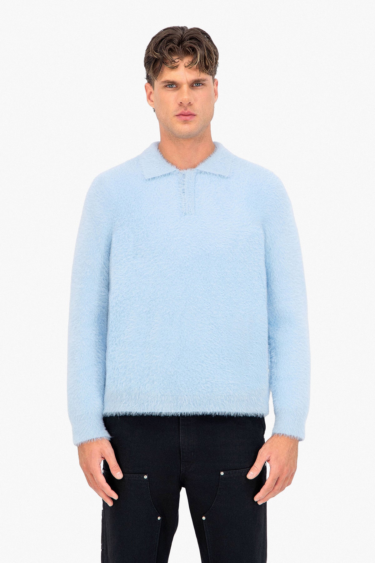 Fluffy Knit Polo Sweater
