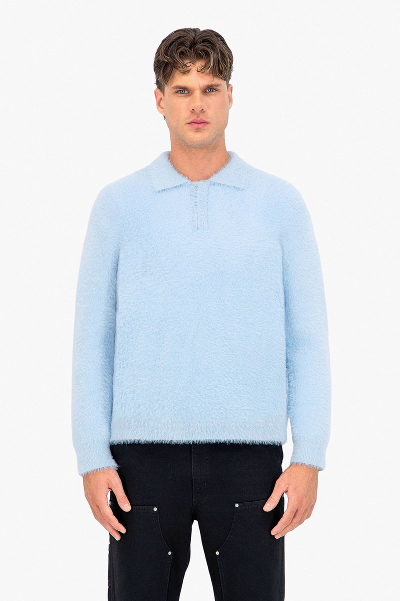 Fluffy Knit Polo Sweater