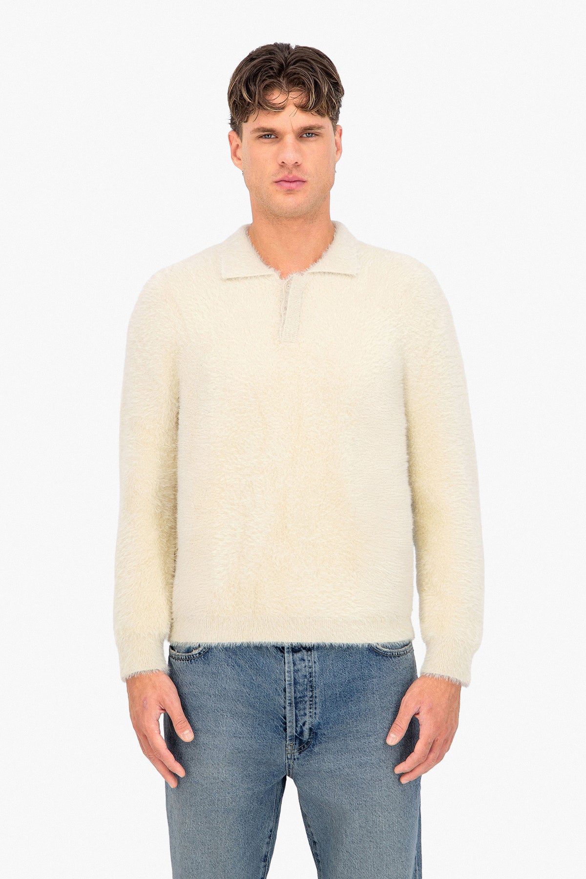 Fluffy Knit Polo Sweater