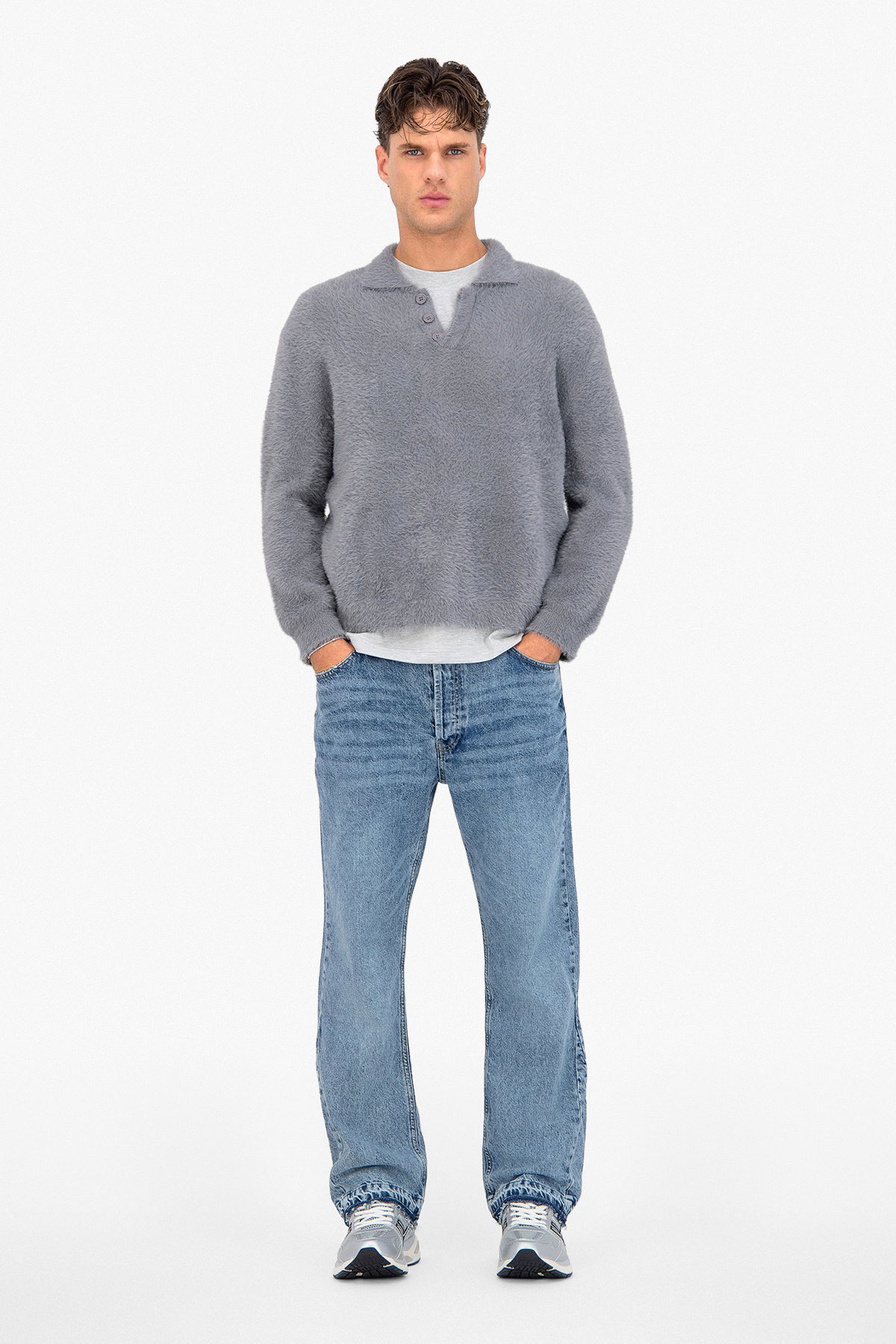 Fluffy Knit Polo Sweater