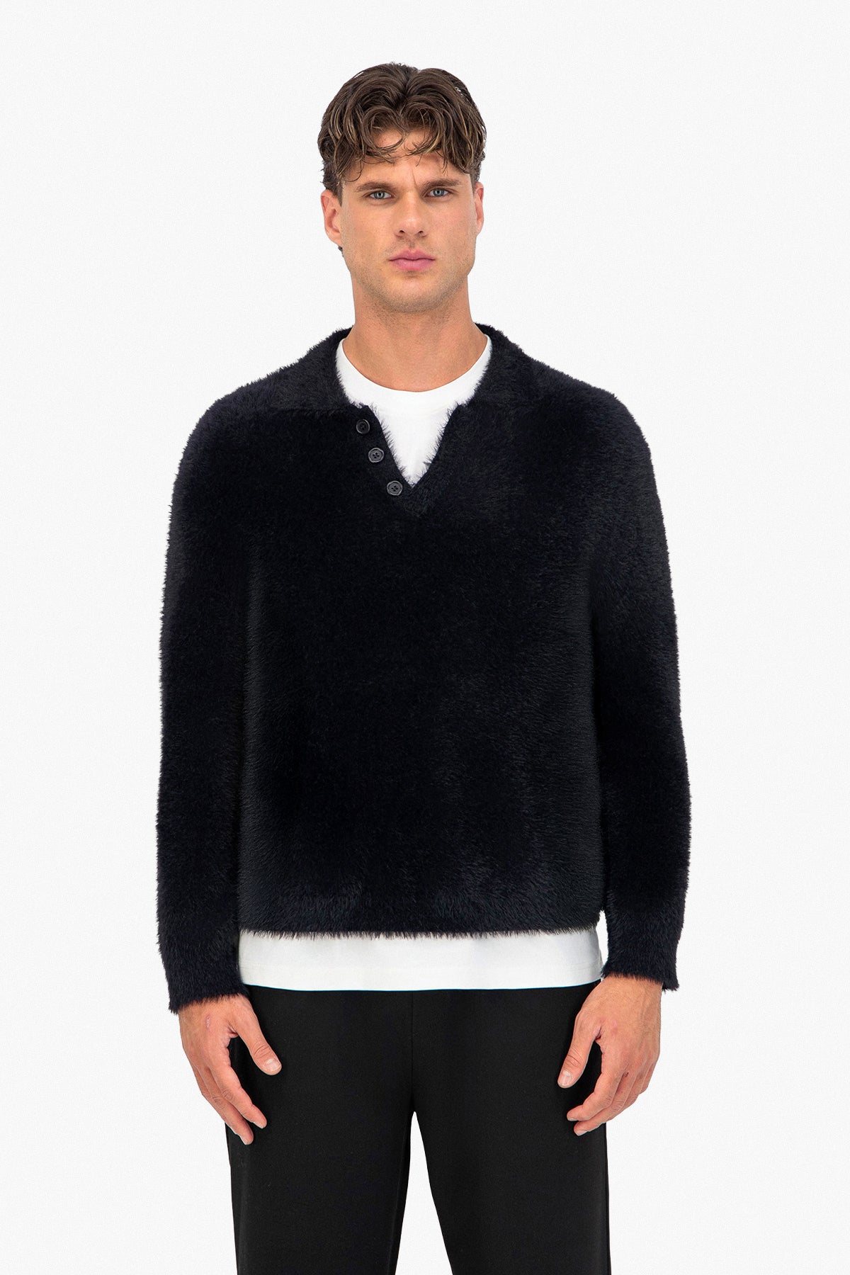Fluffy Knit Polo Sweater