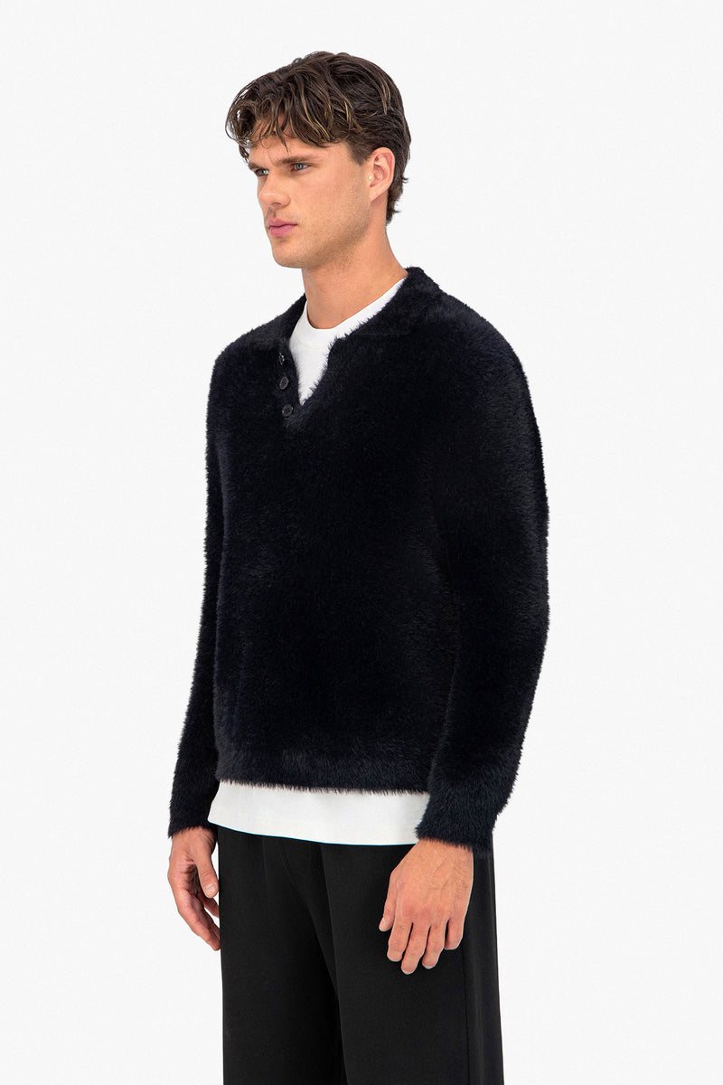 Fluffy Knit Polo Sweater