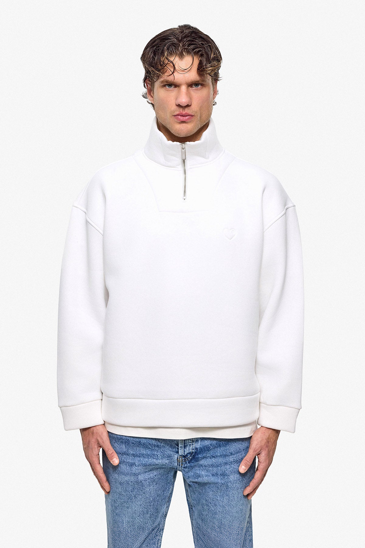 Puff Heart Quarter-Zip Sweatshirt