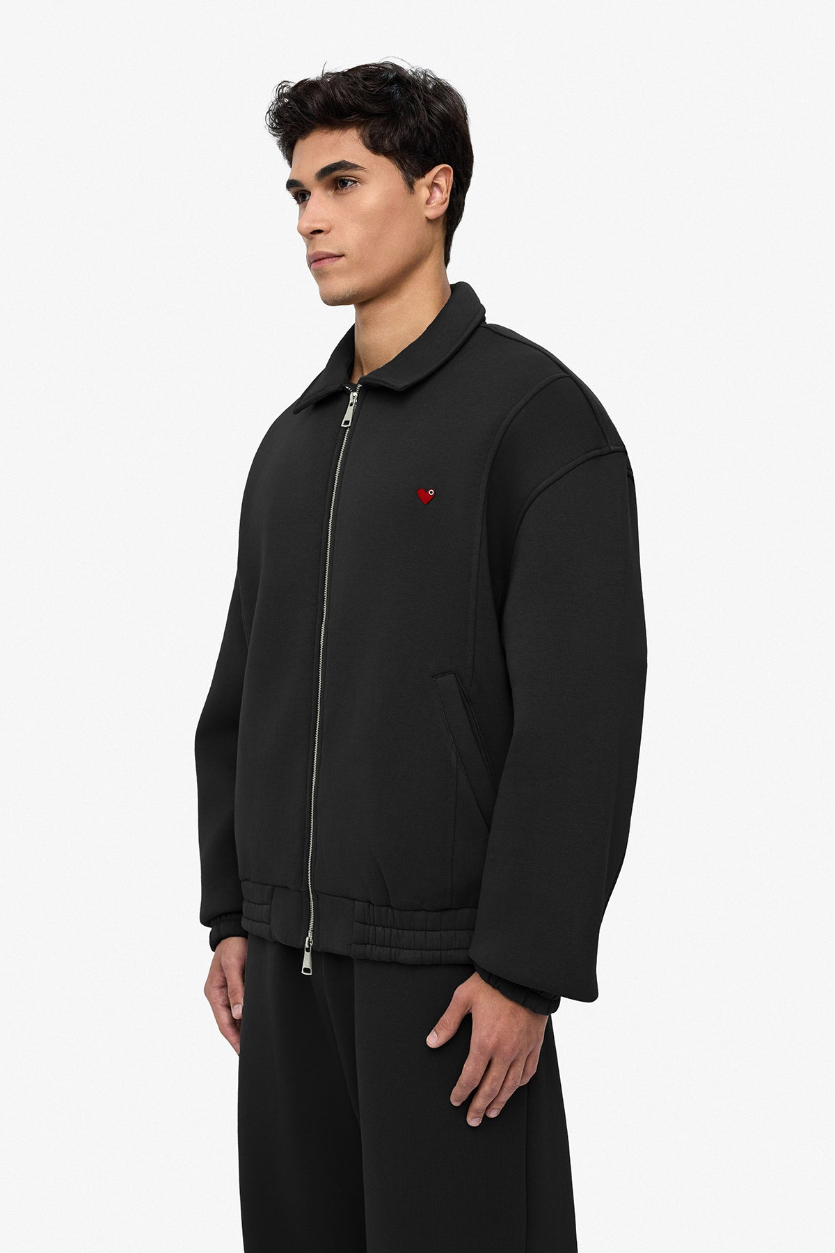 Neoprene Effect Zipper Hoodie
