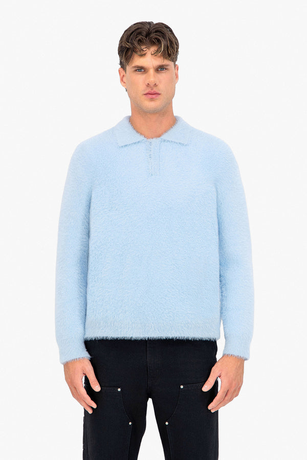 Fluffy Knit Polo Sweater