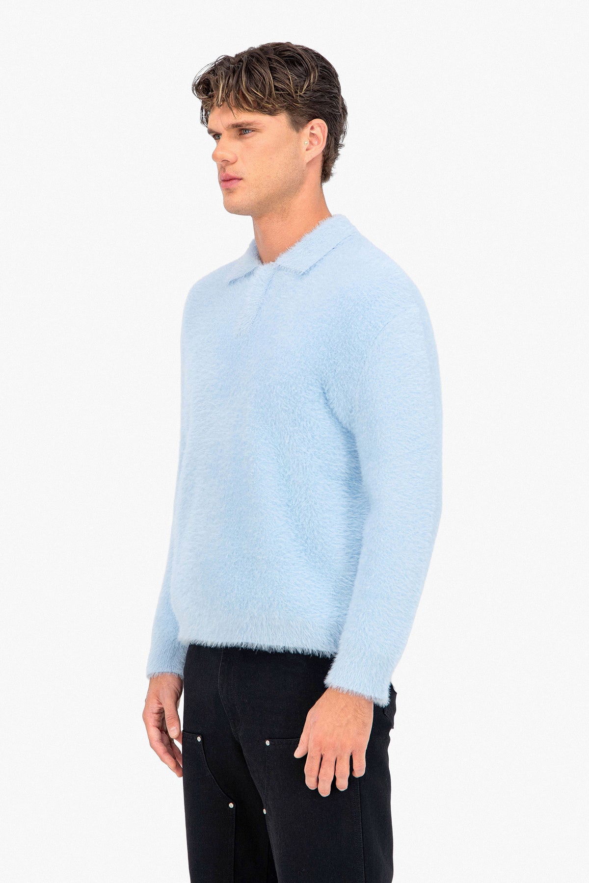 Fluffy Knit Polo Sweater