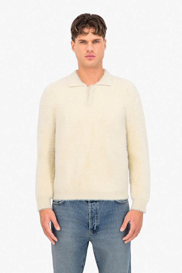 Fluffy Knit Polo Sweater