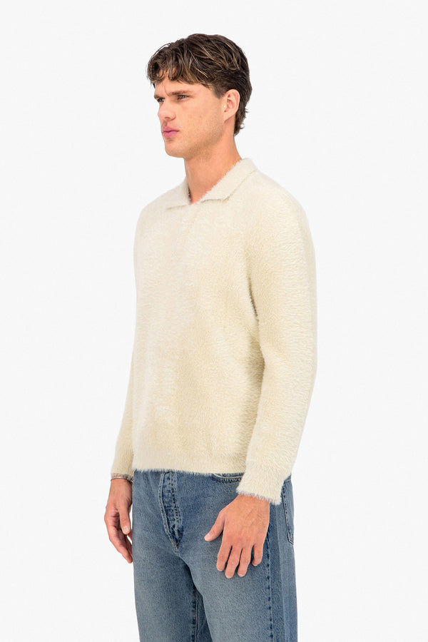 Fluffy Knit Polo Sweater