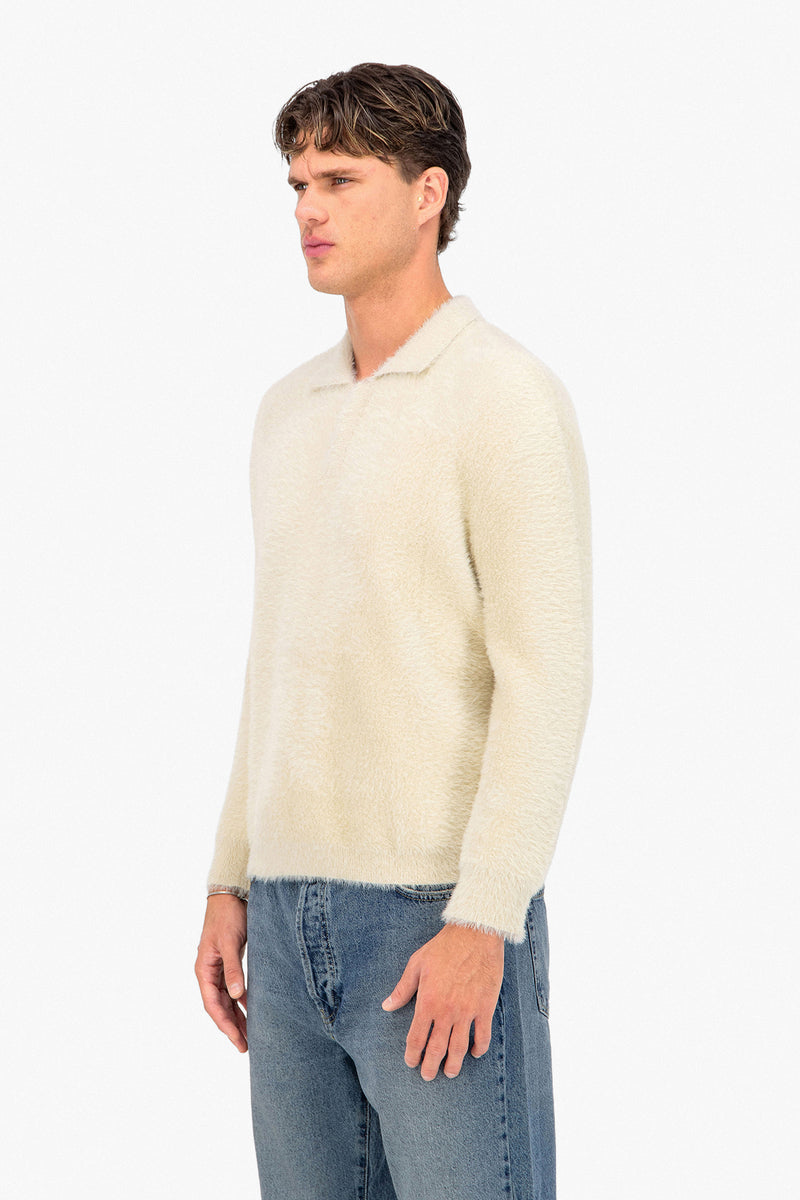 Fluffy Knit Polo Sweater