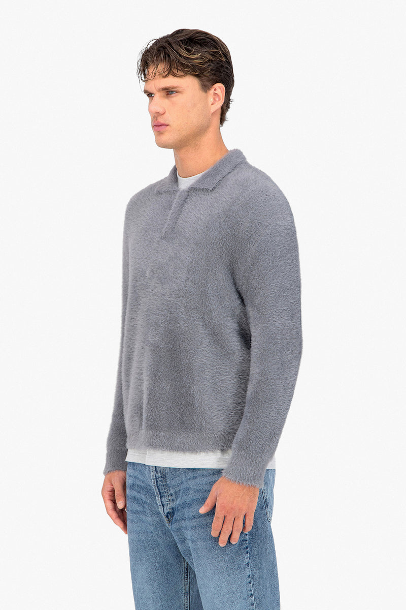 Fluffy Knit Polo Sweater