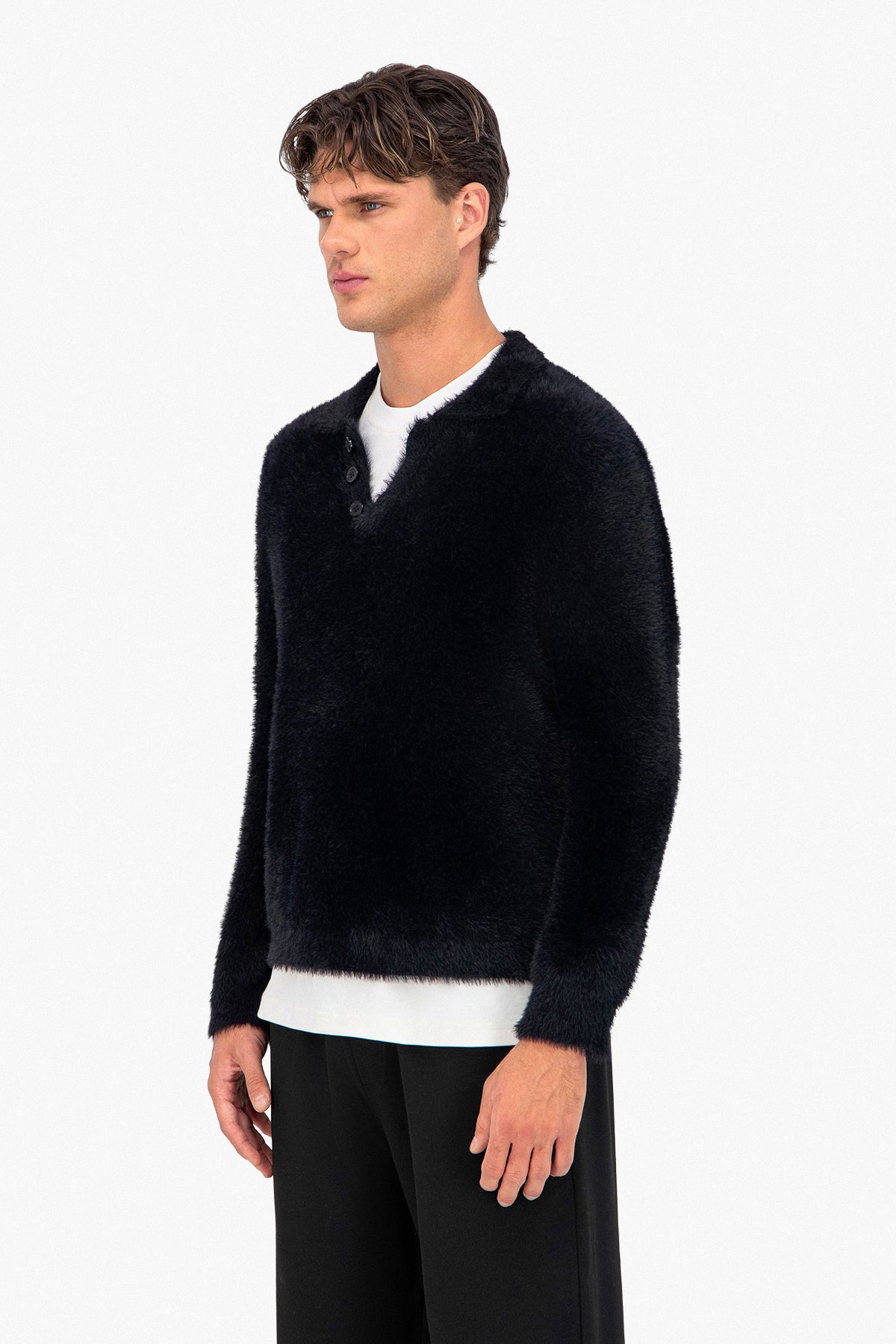 Fluffy Knit Polo Sweater