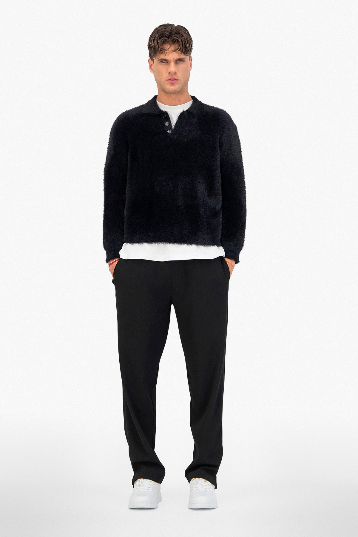 Fluffy Knit Polo Sweater